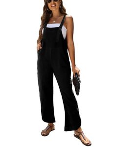 lot 8442 image: AMEBELLE Womens Sleeveless Cotton Linen Overalls Rompers Baggy Wide Leg Jumpsuits(1450-Black-L)