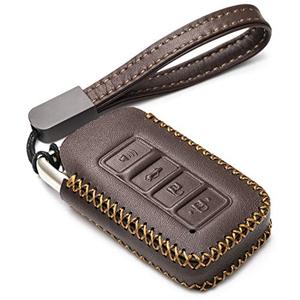 lot 8448 image: Vitodeco Genuine Leather Smart Key Fob Case Cover Protector Suitable for 2014-2021 Lexus UX, NX, RX, GX, LX, is, ES, GS, LS (4-Button, Brown)