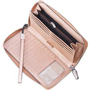 lot 8468 image: Lavemi Womens RFID Blocking 100% Leather Large Capacity Zip Around Wallet Phone Holder Clutch Travel Purse Wristlet(Large Size Pebbled Champagne Gold)