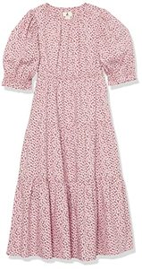 lot 8473 image: Amazon Aware Girls Cotton Blend Puff Sleeve Tiered Maxi Dress, Pink, Floral, X-Small