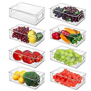 lot 8481 image: GOLIYEAN Refrigerator Organizer Bins with Lids, 8 Pack Plastic Freezer Organizer Bins for Freezer, Kitchen, Countertops, Cabinets - Clear Pantry Organization and Storage Bins Fridge Organizers