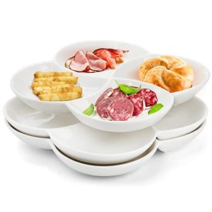lot 8503 image: ZENFUN Set of 3 Porcelain Appetizer Platter with 4 Compartment, Flower-shaped Candy and Nut Serving Tray Snack Serving Plate Dishes for Vegetables, Fruit, Dessert, 8.5 x 8.5, White