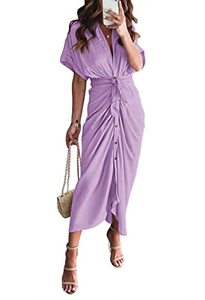 lot 8523 image: Satin Shirt Dress Women Summer Fomral Cocktail Party Wedding Guest Dresses Purple M