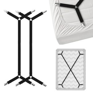 lot 8528 image: FeelAtHome Bed Sheet Holder Straps Criss-Cross - Sheets Stays Suspenders Keeping Fitted Or Flat Bedsheet in Place - for Twin Queen King Mattress Holders Elastic Clips Grippers Fasteners Garters Bands