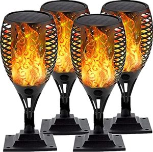 lot 8533 image: Sogrand Outdoor Solar Tiki Torches with Flickering Flame � Waterproof Dancing Post Lamp LED Lights w 4x4 5x5 6x6 Adaptors - Landscape Decorative Lanterns for Wall Deck Fence Yard Patio Garden - 4Pack