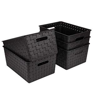 lot 8534 image: Bekith 5 Pack Woven Plastic Storage Basket, Woven Basket Bin, 10 L x 7 W x 4.4 H, Black