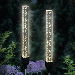 lot 8537 image: Exhart Garden Solar Lights, Set of 2 Decorative Bubble Garden Stakes, Clear LED, Outdoor Garden and Yard Decoration, 2 x 30 Inch, Square