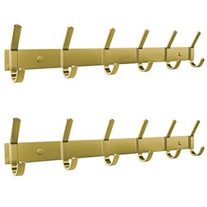 lot 8540 image: SAYONEYES Coat Rack Wall Mount with 6 Coat Hooks for Hanging - 17 Inch Heavy Duty SUS304 Stainless Steel Brass Finish Waterproof � Wall Hook Rack for Bathroom, Entryway (Gold - 2 Pack)