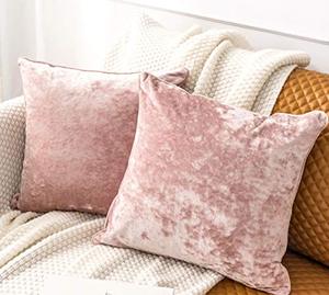 lot 8544 image: PANDATEX Pack of 2 Luxury Crushed Velvet Pink Throw Pillow Covers for Sofa Couch Chair, 16x 16 Square Decorative Plush Pillowcases Cushion Cover for Bedroom Livingroom Car