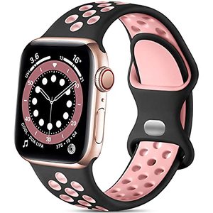 lot 8545 image: Lerobo Compatible with Apple Watch Bands 41mm 40mm 38mm for Women Men,Soft Silicone Sport Bands Replacement Wristbands Compatible for iWatch SE & Series 8 7 6 5 4 3 2 1,Sport Edition, BlackPink,SM