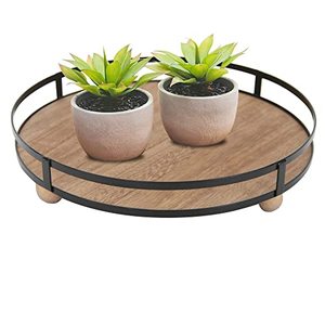 lot 8556 image: Defined Deco 12 inch Decorative Tray,Round Tray with Metal Handle,Decorative Trays for Home Decor,Farmhouse Round Serving Tray for Coffee Tables.Rustic Wood Tray for Kitchen Table Decor.(Brown)