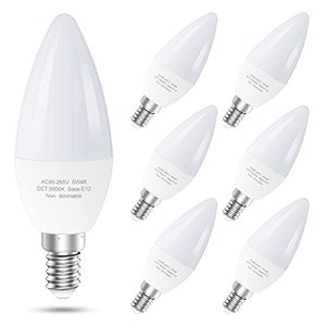 lot 8559 image: 6-Pack E12 LED Ceiling Fan Light Bulbs, 60 Watts Equivalent Candelabra LED Light Bulbs, 5000K Daylight, Type B Light Bulb for Chandelier, Candle Lightbulbs, Non-Dimmable