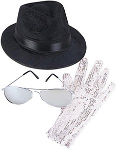 lot 8564 image: Rhode Island Novelty MJ King Of Pop Costume Bundle With Fedora Hat Glove And Sunglasses