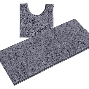 lot 8567 image: Bathroom Rugs Sets 2 Piece, Luxury Chenille Bath Mat Set, Soft Plush Anti-Slip Bath Rug  U-Shaped Toilet Mat. Microfiber Shaggy Carpet, Super Absorbent. (47 x 27 Plus 20 x 20 U, Dark Grey)
