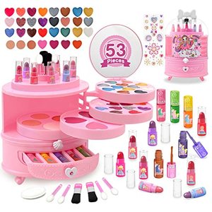 lot 8572 image: Balnore 53 Pcs Kids Makeup Kit for Girl, Washable Makeup for Kids with Real Cosmetic Case, Girls Makeup Set for Kids Halloween Christmas Birthday Party , Toys for 3 4 5 6 7 8 9 10 11 12 Years Old