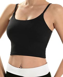 lot 8583 image: ECOPARTY Sports Bras for Women Quick-Dry Padded Wirefree Workout Crop Cute Tank Tops Camisole Yoga Fitness Running Gym Black