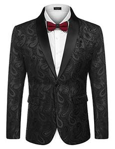 lot 8586 image: COOFANDY Mens Floral Tuxedo Jacket Paisley Shawl Lapel Suit Blazer Jacket for Dinner,Prom,Wedding Black
