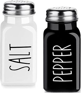 lot 8591 image: Salt and Pepper Shakers Set, Dopeca 2.7oz Glass Salt Shaker with Stainless Steel Lid, Black and White Modern Kitchen Decor and Accessories, Cute Salt and Pepper Set for Kitchen or Restaurant
