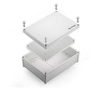 lot 8597 image: QILIPSU Junction Box with Mounting Plate 380x280x130mm, ABS Plastic DIY Electrical Project Case IP67 Waterproof Dustproof Enclosure Grey (15x11x5.1)