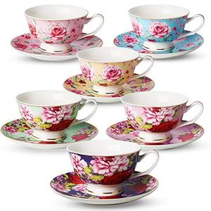 lot 8599 image: BTaT- Tea Cups, Tea Cups and Saucers Set of 6, Tea Set, Floral Tea Cups (8oz), Tea Cups and Saucers Set, Tea Set, Porcelain Tea Cups, Tea Cups for Tea Party, Rose Teacups, China Tea Cups (Bone China)