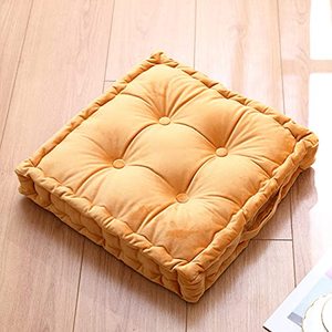 lot 8602 image: Wadser Tufted Velvet Floor Cushion, Square Thick Seating Cushion with Carrying Handle, Patio Meditation Pillow Tatami Chair Pads, 18x18x3.9, Yellow