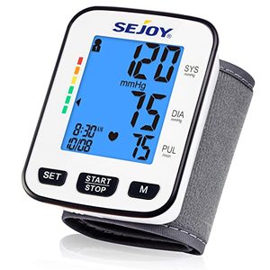lot 8603 image: Sejoy Blood Pressure Monitor Wrist BP Machine Cuff Automatic Digital Blood-Pressure Meter Large Backlit Display Battery Included