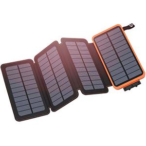 lot 8610 image: Solar Charger 25000mAh, Hiluckey Outdoor USB C Portable Power Bank with 4 Solar Panels, 3A Fast Charge External Battery Pack with 3 USB Outputs Compatible with Smartphones, Tablets, etc.