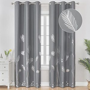 lot 8620 image: Estelar Textiler Silver and Grey Thermal Insulated Blackout Curtains 84 Inches Length 2 Panels, Palm Tree Leaf Pattern Curtains, Energy Saving Curtains Drapes for Living Room, Gray, 42Wx84L