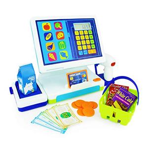 lot 8626 image: Boley Millennial Tablet Cash Register Toy - Toy Cashier Station with AA Battery Calculator, Play Scanner and Credit Card Reader, Play Food - Great Learning Resource for Your Toddler