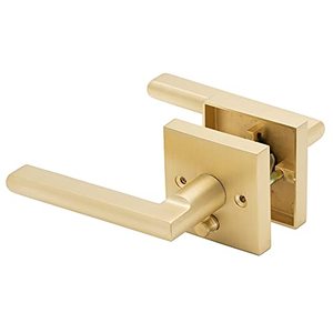 lot 8627 image: Linkaa Pivacy Door Lever Gold Stain Brass Door Handles Lever Door Handle with Lock, Keyless Door Lock, Privacy Function ExteriorInterior Door Handles.
