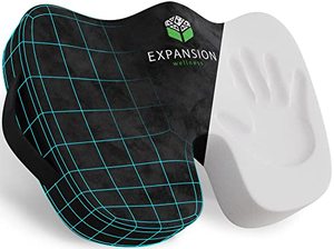 lot 8629 image: Expansion Wellness Seat Cushion for Office Chair � Memory Foam Tailbone Pillow Pad for Sitting, Computer, Desk, Chair, Car � Contoured Posture Corrector for Sciatica, Coccyx Back Pain Relief (Black)