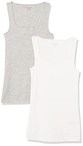 lot 8630 image: Amazon Essentials Womens Slim Fit Square Neck Tank, Pack of 2, WhiteLight Grey Heather, Large