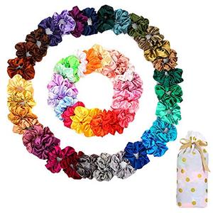 lot 8828 image: 50 PCS Satin Hair Scrunchies for Curly Hair Silk Scrunchies for Hair Satin Hair Accessories for Girls Scrunchy Hair Tie Ropes for Teens Hair Accessories with Gift Bag