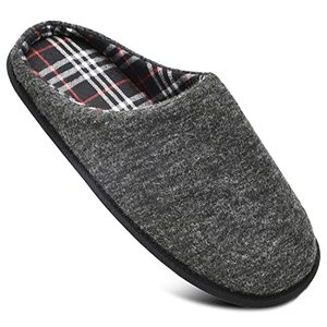 lot 8835 image: COFACE Mens Memory Foam House Slippers Slip On Cozy Scuff Plaid Shoes IndoorOutdoor with Best Arch Surpport