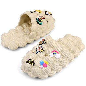 lot 8837 image: Flyswiso Bubble Slides for Kids Golf Ball Slides with Charms Boys Girls Funny Lychee Bubble Slipper Sandals for Beach Pool Bedroom Bath, Beige 3839