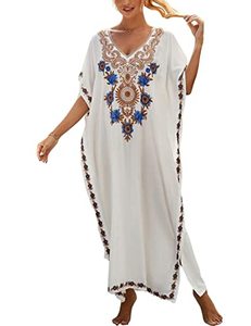 lot 8842 image: Bsubseach Women Embroidery Kaftan Dresses Swimsuit Cover Up Plus Size Caftan Lounging Mumu Dress