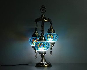 lot 8335 image: Asylove Turkish Lamp, 3 Globe Turkish Mosaic Table Lamp, Living Room and Office Decoration Lighting 5 inc Globe Total Dimesions 12 x 12 x 24 inch (Turquoise)