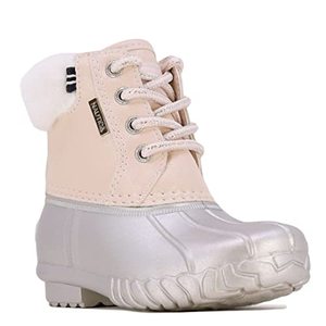 lot 8339 image: Nautica Kids Waterproof Duck Boot Winter Shoe with Inside Faux Fur for Boys and Girls Big Kid-Little Kid-Toddler-Channing Toddler-Light Pink Silver Size-5