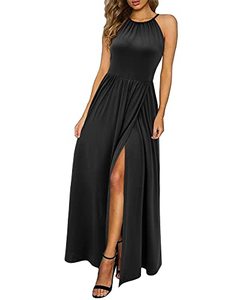 lot 8341 image: KILIG Womens Summer Maxi Halter Neck Sleeveless Beach Split Formal Long Wedding Guest Dresses (Black, Large)