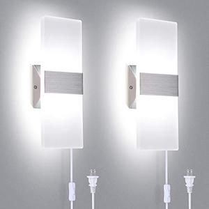 lot 8354 image: TRLIFE Modern Wall Sconces Set of 2, Wall Sconce Plug in 12W 6000K Cool White Acrylic Wall Mounted Light Wall Lights with 6FT Plug in Cord and OnOff Switch on The Cord(2 Pack)