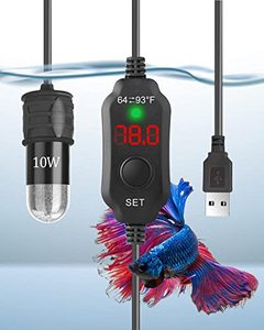 lot 8359 image: AquaMiracle Adjustable 10W Betta Heater Small Aquarium Heater Submersible Fish Tank Heater 5V2A USB Powered Super Mini Aquarium Heater with Digital Display Thermostat, for up to 1 Gallon Tanks