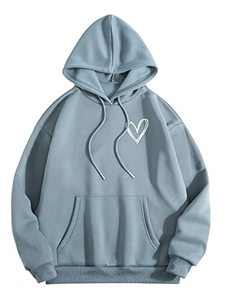 lot 8362 image: SweatyRocks Womens Casual Heart Print Long Sleeve Pullover Hoodie Sweatshirt Tops Dusty Blue Heart S