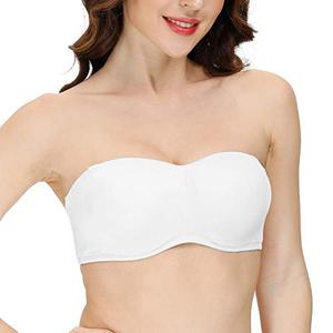 lot 8372 image: Vgplay Strapless Minimizer Bra Plus Size Bandeau Convertible Bras with Multiway Clear Straps and Removable Pads, White 38D