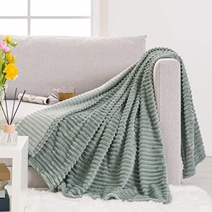 lot 8381 image: RECYCO Fleece Throw Blanket for Couch, Super Soft Cozy Fuzzy Decorative Blankets and Throws with Striped Pattern for Sofa, Lightweight Ribbed Plush Sage Green Throw Blanket for Bed 50x60