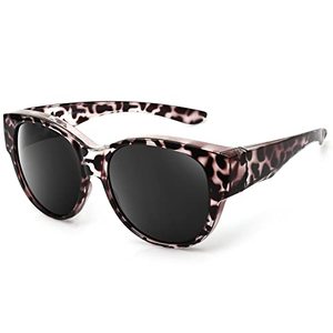 lot 8396 image: Leoidou Polarized Sunglasses Fit Over Glasses Over Glasses Trendy Round Cat Eye Wrap-around Sunglasses (Grey leopard, Black)
