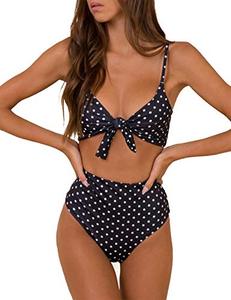 lot 8402 image: Blooming Jelly Womens High Waisted Bikini Set Tie Knot High Rise Two Piece Swimsuits Bathing Suits (Medium, Polka Dot 02)