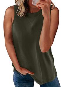 lot 8407 image: SHEWIN 2023 Womens Summer Crewneck Sleeveless Solid Color Basic Tank Tops Casual Soft Camisole Shirts Cute Tops Loose Fit,US 12-14(L),Green