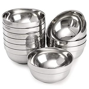 lot 8409 image: yarlung 10 Pack Stainless Steel Bowls, 17 Oz Snacks Bowls Lightweight Salad Bowls, Double-walled Metal Soup Bowls Serving Dishes for Sauces, Rice, Noodles, Ice Cream