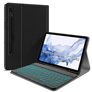 lot 8411 image: JUQITECH Backlit Keyboard Case for Samsung-Galaxy-Tab S8 S7 11 Case with 7 Color Backlit Wireless Detachable Keyboard for Galaxy Tab S8 SM-X700X706 2022 S7 SM-T870T875T876 2020 11 Tablet Cover