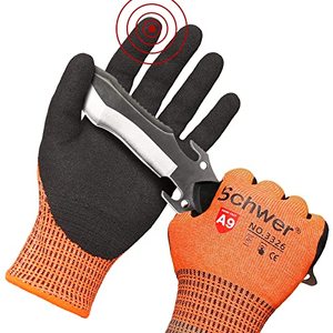 lot 8414 image: Schwer Highest Level Cut Resistant Gloves for Extreme Protection, ANSI A9 Cutting Gloves with Sandy Nitrile Coated, Touch-screen, Compatible, Durable, Machine Washable, Hi- Vis Orange 1 PairM